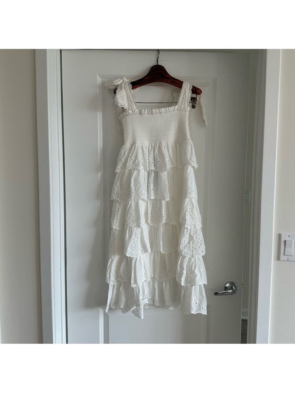 Farm Rio Off-White Embroidered Ruffle Midi Dress - Picture 5 of 11